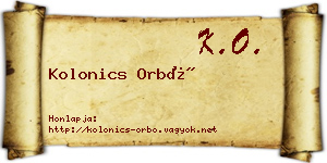 Kolonics Orbó névjegykártya